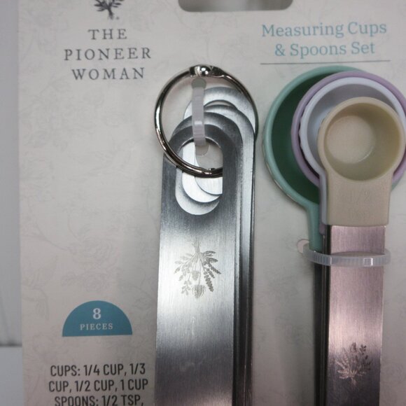 Pioneer Woman Measuring Cup and Spoon 8 pc Set Plastic Stainless Steel Nesting - Picture 6 of 12